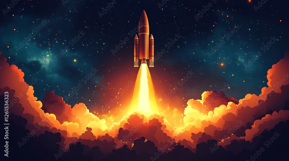 Naklejka premium Creative vector illustration of a rocket launching into space perfect for science and technology designs
