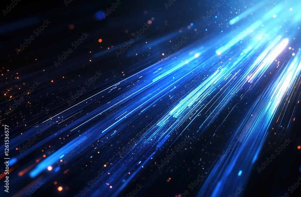 Obraz premium Abstract Blue Light Streaks, Glowing Particles, Dynamic Energy, Futuristic Design, Visual Effects, Speed Lines, Bright Rays, Digital Art, Abstract Background, Neon Lights