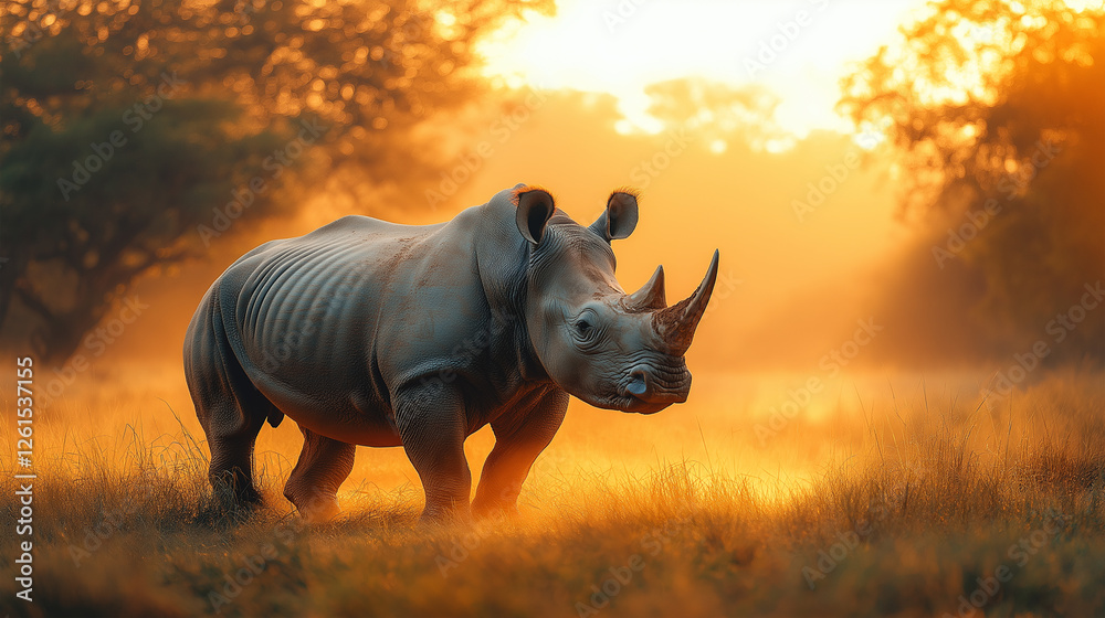 Fototapeta premium Wildlife scene featuring a rhinoceros in its natural African habitat