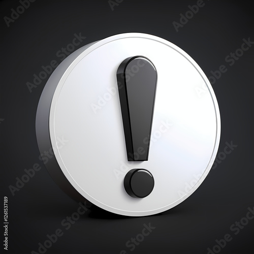 3D Black Exclamation Mark on White Button with Drop Shadow