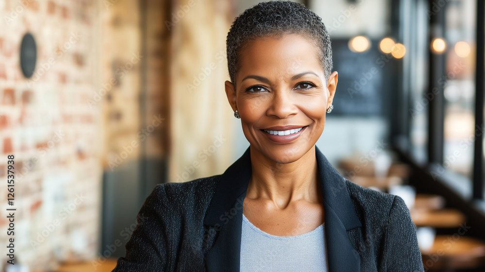 Happy African American Woman with Joyful Expression Illuminated by Soft Side Natural Light Against a Simple and Blurred Background Happy African American Woman with Joyful Expression Illuminated by Soft Side Natural Light Against a Simple and Blurred Background