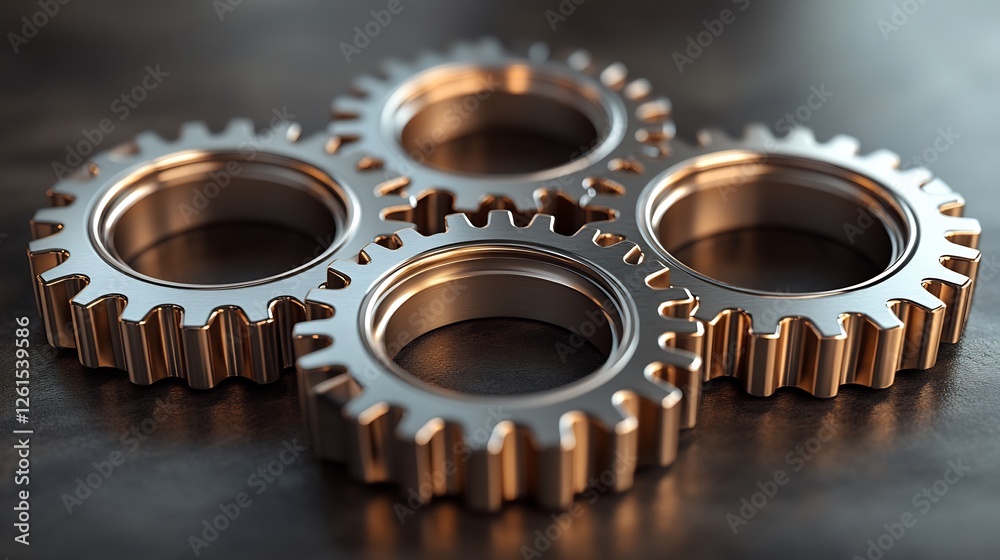 Close Up Shot Of Four Metallic Gears Arranged In A Circular Pattern Close Up Shot Of Four Metallic Gears Arranged In A Circular Pattern