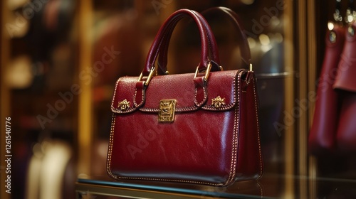 Elegant Crimson Leather Handbag Displayed in a Luxurious Boutique Setting