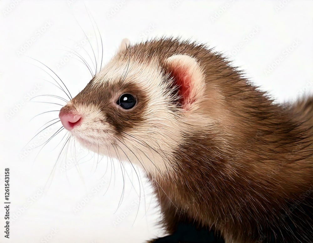 A ferret on a white backdrop. Close up. A ferret on a white backdrop. Close up.