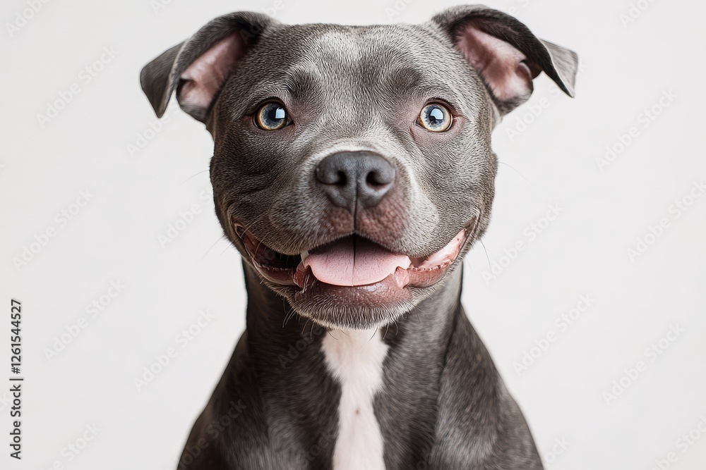 Happy American Staffordshire Terrier Sitting and Looking at Camera on White Background. Happy American Staffordshire Terrier Sitting and Looking at Camera on White Background.