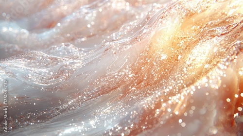 Shimmering waves of soft, iridescent water with sparkling highlights in a tranquil setting
