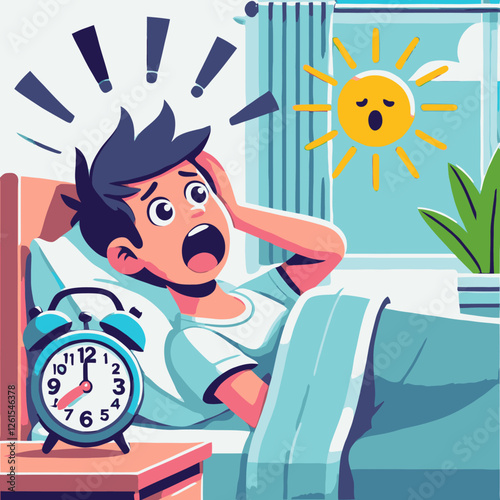 Surprised Man Waking Up Late Illustration