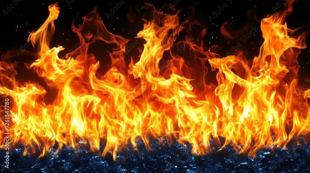 Fototapeta premium Vibrant flames dancing against a dark background, creating an intense visual contrast.