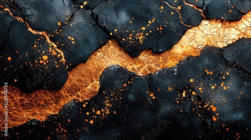 Abstract volcanic landscape with flowing lava and textured rock formations, showcasing natural beauty