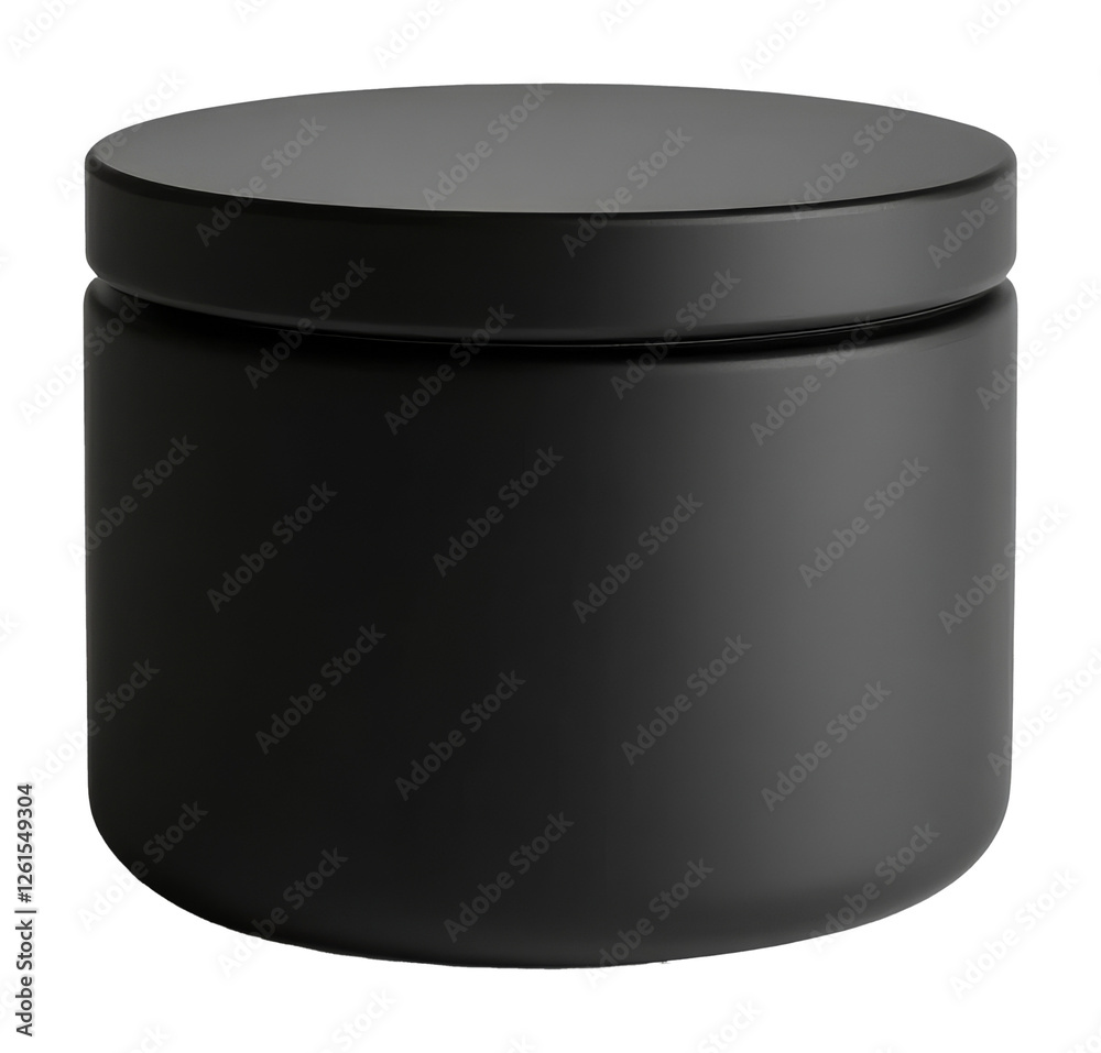 Black matte cosmetic jar with lid, minimalist design. Product packaging and beauty concept