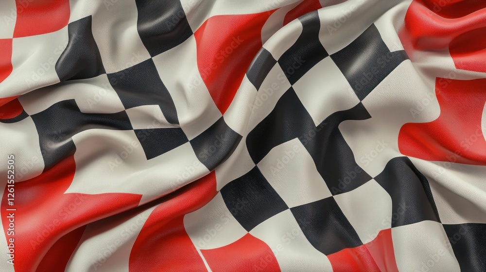 Obraz premium A close-up of a checkered flag design featuring red, black, and white colors.