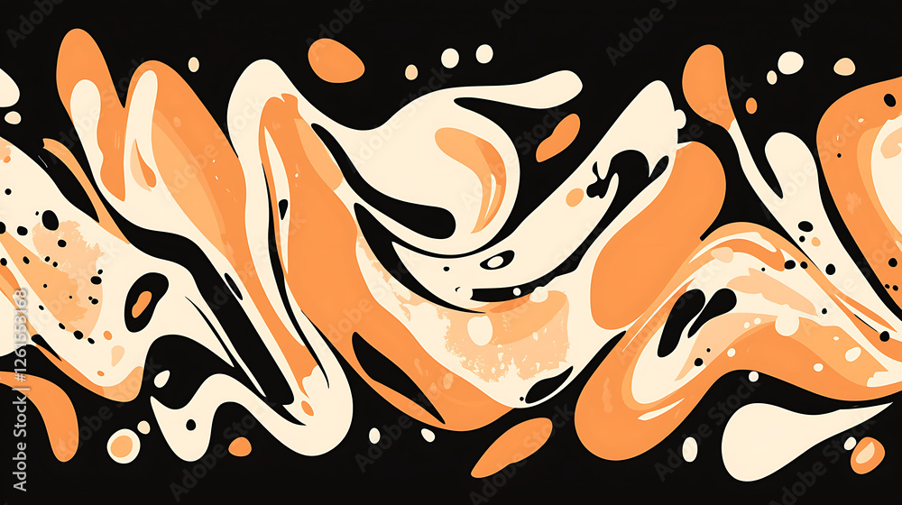 Naklejka premium Abstract Art Swirls in Light Orange and Cream Tones with Dark Spots Pattern Backdrop