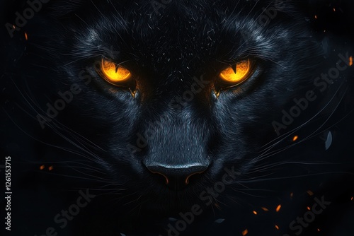 Mysterious black panther with piercing yellow eyes on a black background, epitomizing stealth and elegance.