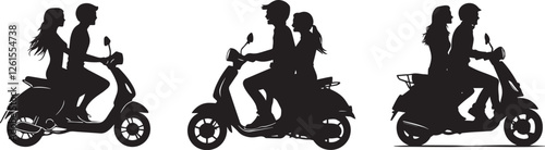 Silhouette of a couple riding a scooter together vector silhouette