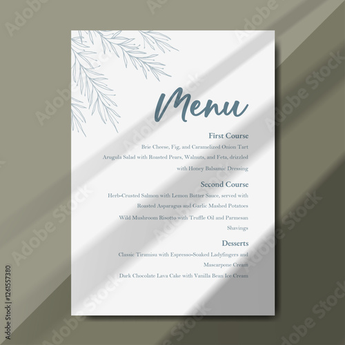 Botanical wedding menu with minimalist and elegant typography. Perfect for receptions, anniversary, dinners, birthday party and formal gatherings. Printable menu design with size 5