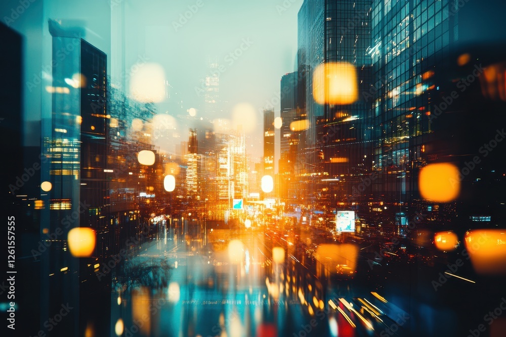 Abstract Futuristic Cityscape Silhouette with Glowing Light Effects Abstract Futuristic Cityscape Silhouette with Glowing Light Effects