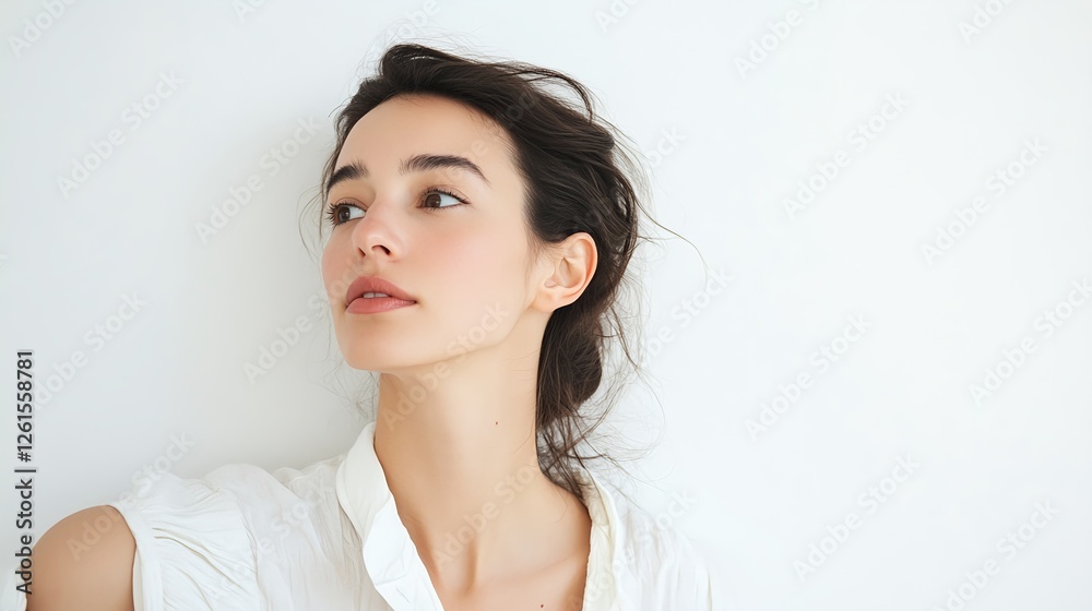 Elegant Young Woman with Natural Makeup and Flowing Hair Portrait Elegant Young Woman with Natural Makeup and Flowing Hair Portrait