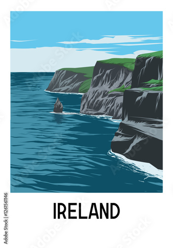 Ireland coastal illustration poster