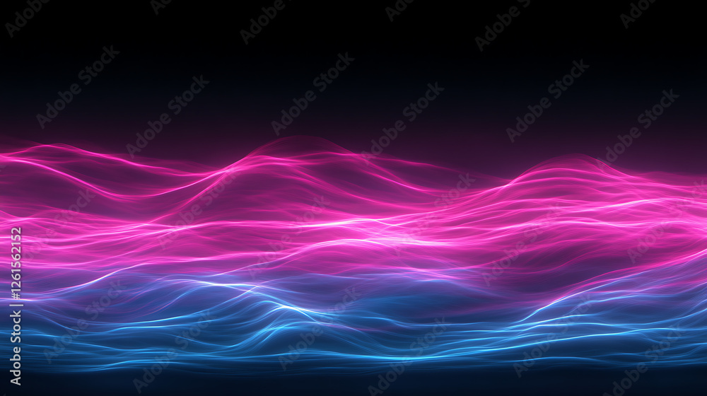 Obraz premium Abstract Waves of Pink and Blue Energy Flowing Against a Dark Background Design Illustration
