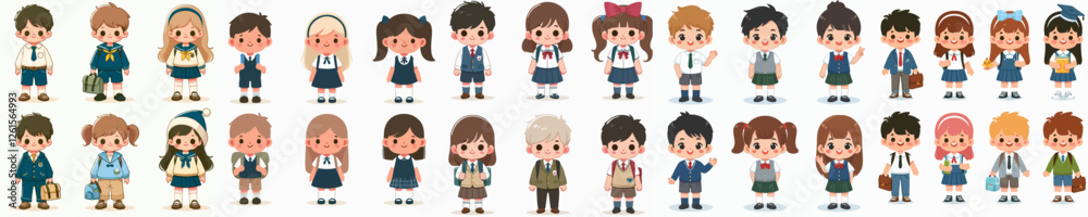 vector of children wearing school uniforms vector of children wearing school uniforms