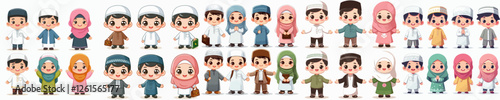 vector of children wearing muslim fashion uniforms