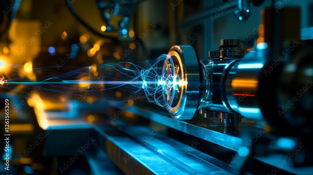 Fototapeta premium Multidimensional light beams refracting, abstract quantum physics visualization of energy and space. 