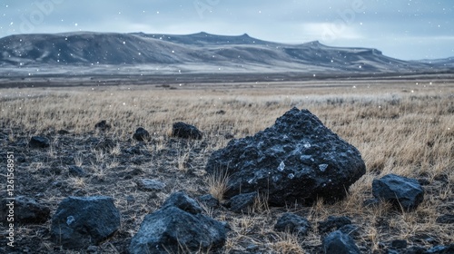 Meteorite fragments on rocky terrain, symbolizing cosmic exploration and scientific discovery.	 photo