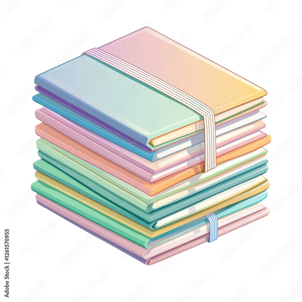 A colorful stack of notebooks bound together, displaying a gradient of pastel hues. isolated on white background A colorful stack of notebooks bound together, displaying a gradient of pastel hues. isolated on white background