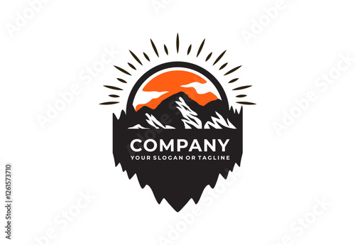 Mountain logo with sky and cliff