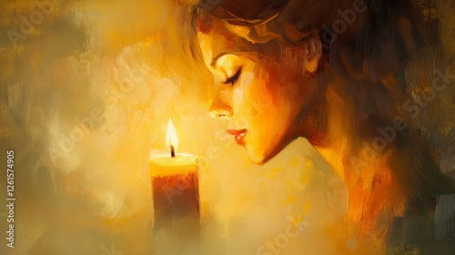 Woman Contemplating Candlelight: A Warm Oil Painting Depicting Introspection and Serenity in Soft, Golden Hues, Capturing a Moment of Quiet Reflection