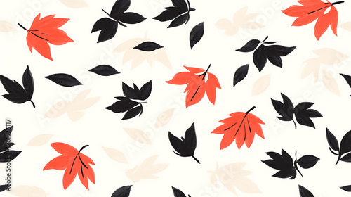Black and Orange Leaves on Light Background Autumnal Design Fall Season Botanical Style Decorative Layout