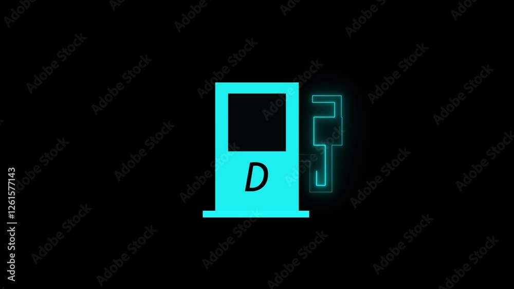 gas station machine icon with a glowing neon effectNeon sign, petrol pump icon animated on a dark background.