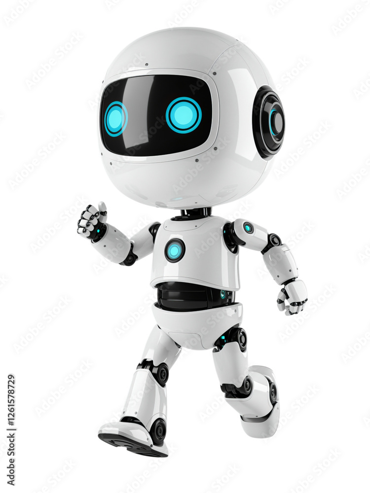 Cute White Robot Running, Ready for Action Cute White Robot Running, Ready for Action