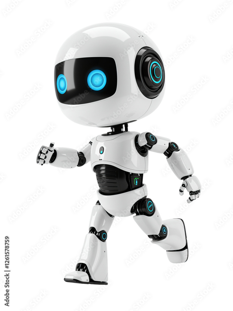 Cute Robot Walking Against a White Background Cute Robot Walking Against a White Background