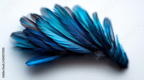 Obraz na płótnie Detailed Stylized Blue Wing Displaying Elegant Feather Texture Against White Background w salonie