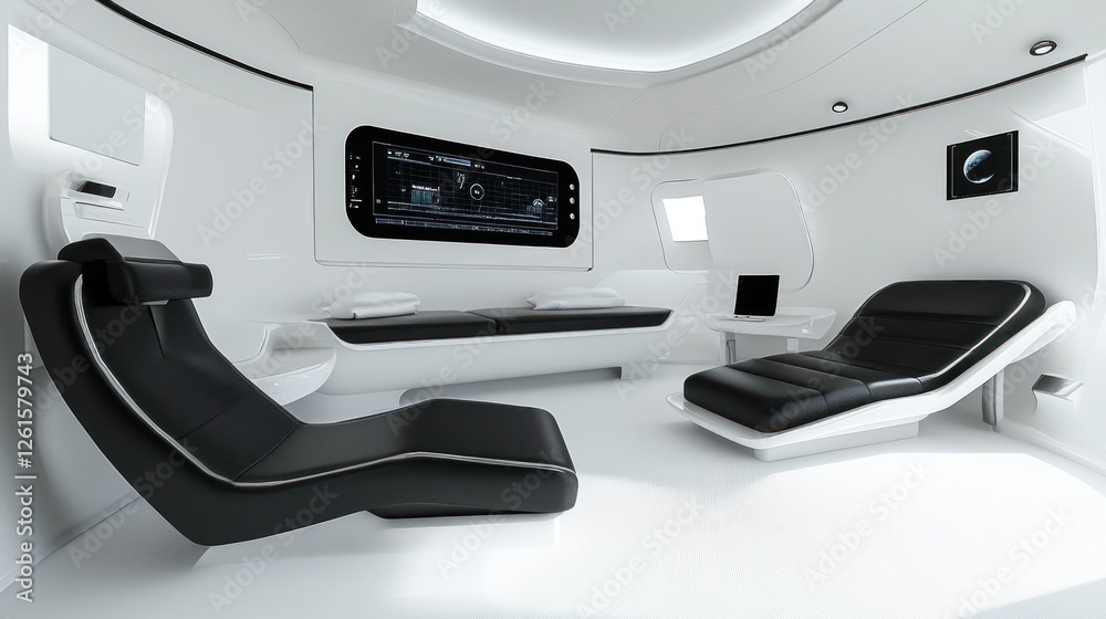 Futuristic Spaceship Cabin Interior Design: Sleek, Modern Relaxation Area