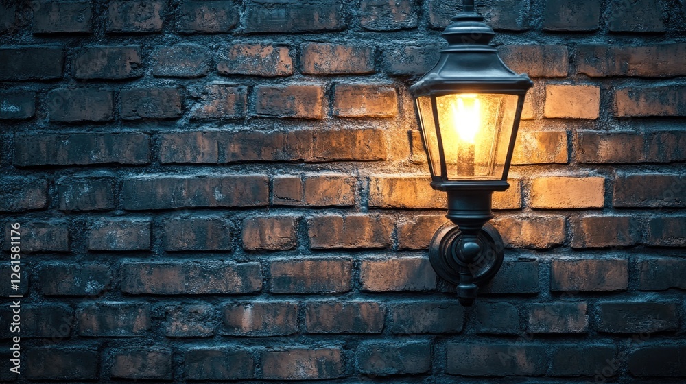 A solitary gas light flickers against a weathered brick wall, creating a nostalgic and charming atmosphere, perfect for evening or historical scenes A solitary gas light flickers against a weathered brick wall, creating a nostalgic and charming atmosphere, perfect for evening or historical scenes