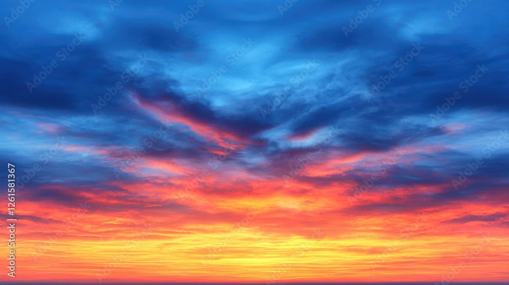 Fototapeta premium Dramatic sunset sky with vibrant orange and blue clouds creating stunning view