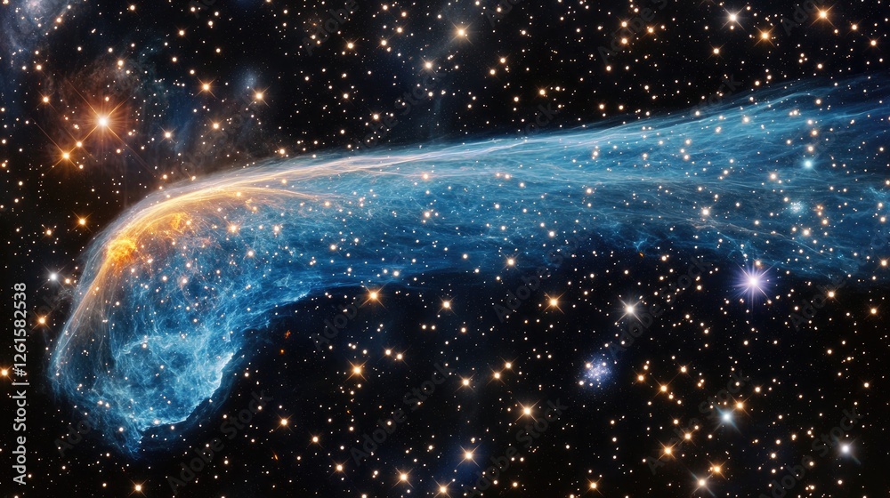 Obraz premium A stunning cosmic scene of space-time curvature around a massive celestial object, with bright, glowing stars scattered across the dark expanse of space