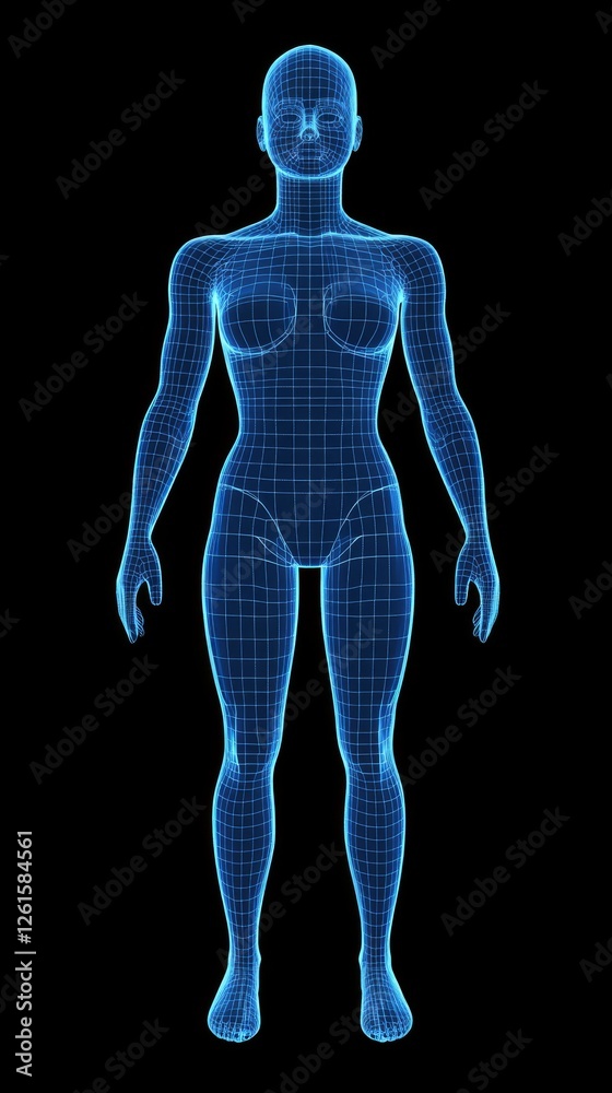 Blue wireframe male human model Blue wireframe male human model