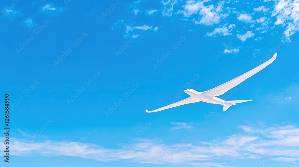 Naklejka premium White glider soaring, clear blue sky, clouds, travel