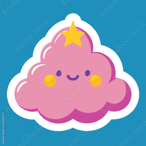 sticker dreamy cloud kingdom in a 2d flat groovy.eps