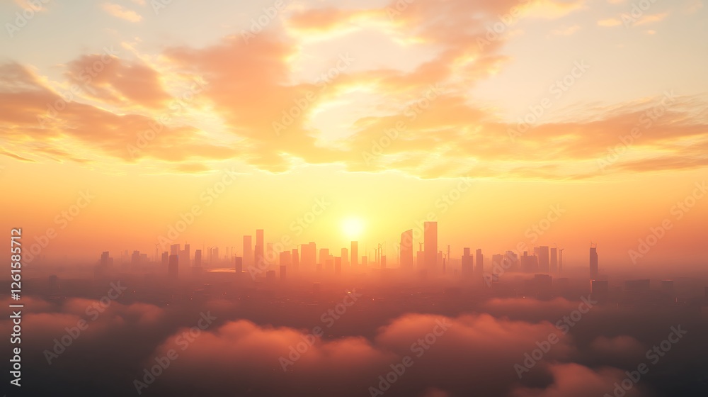 Vibrant city skyline at sunset Vibrant city skyline at sunset