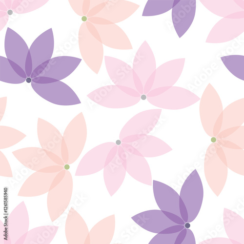 seamless repeat pattern with  purple and pink monochrome colored floral motifs on a white background perfect for fabric, scrap booking, wallpaper, gift wrap projects