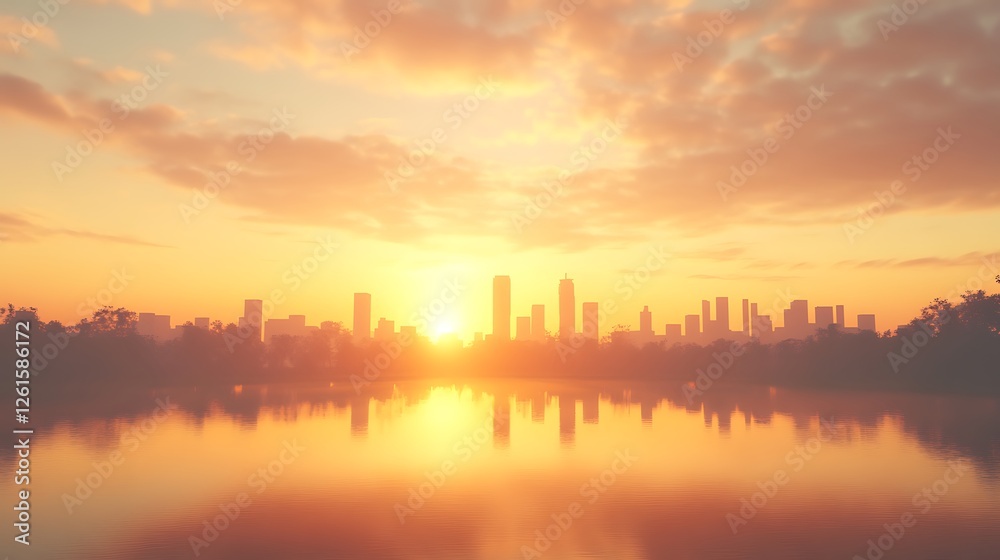 Fototapeta premium Vibrant city skyline at sunset