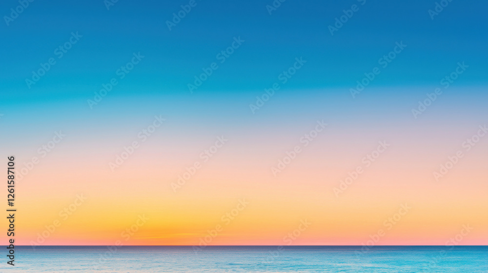 Fototapeta premium serene gradient sky transitioning from bright azure to warm sunset hues over ocean