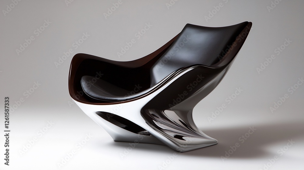 Futuristic Metallic Lounge Chair with Sculptural Design on White Studio Background