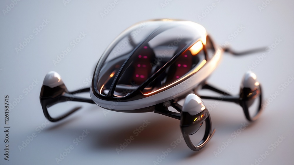 Futuristic Spacecraft with Sleek Metallic Curves on Grey Background