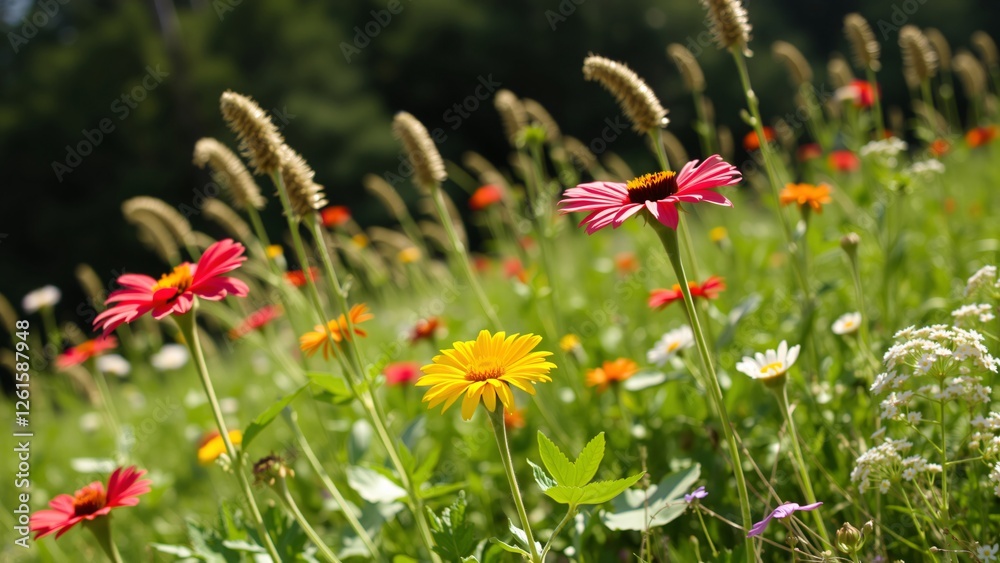 Vibrant Wildflower Meadow in Summer Sunlight Vibrant Wildflower Meadow in Summer Sunlight