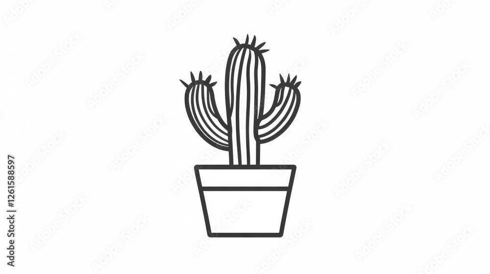 6.Stylized outline of a cactus in a pot, featuring bold contours and minimal detailing, standing out against a clean white background for versatility in design. 6.Stylized outline of a cactus in a pot, featuring bold contours and minimal detailing, standing out against a clean white background for versatility in design.